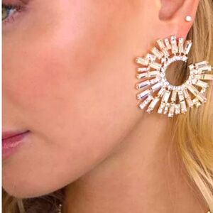 Open Circular Shaped Starburst Crystal Pierced Earrings